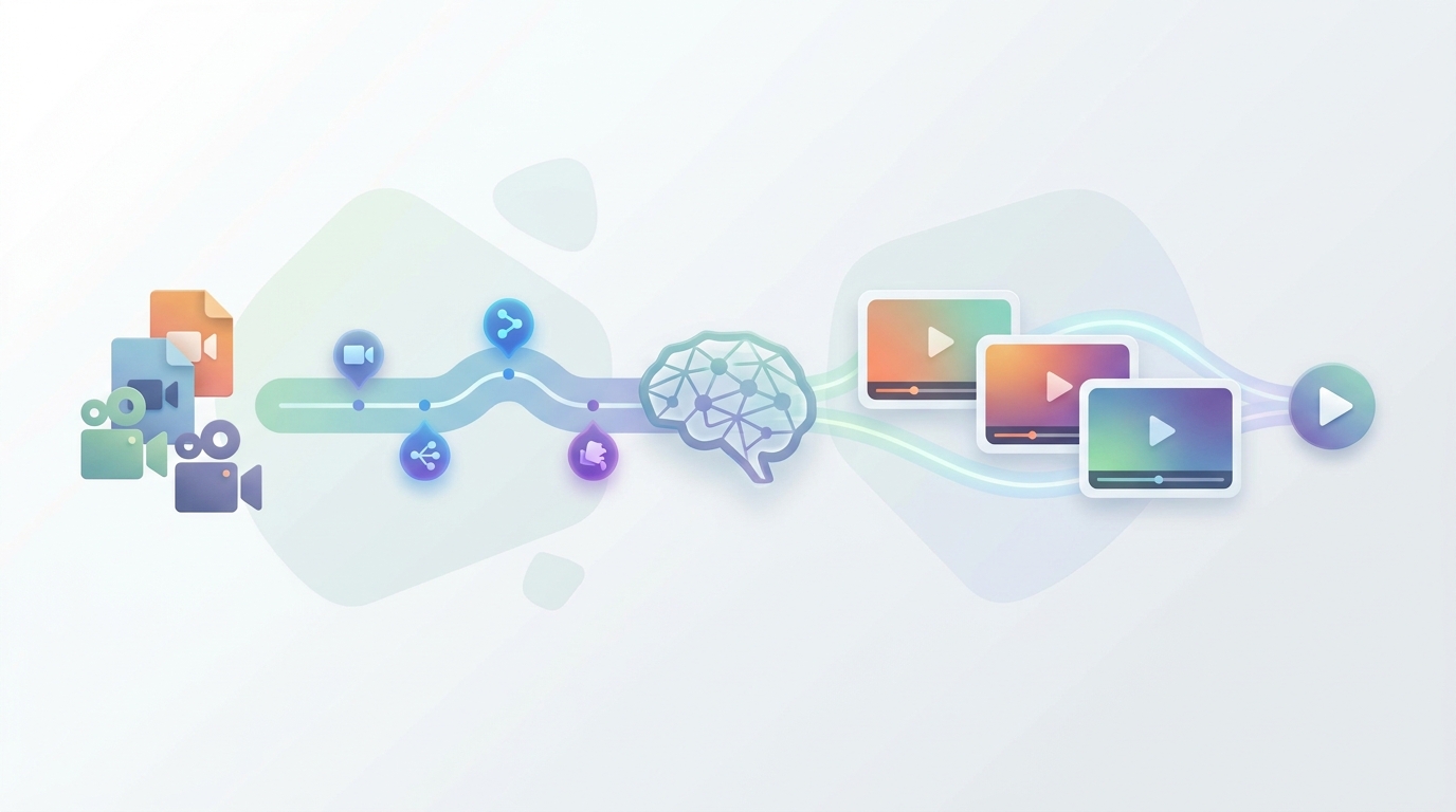 AI enhancing video editing workflow graphic.