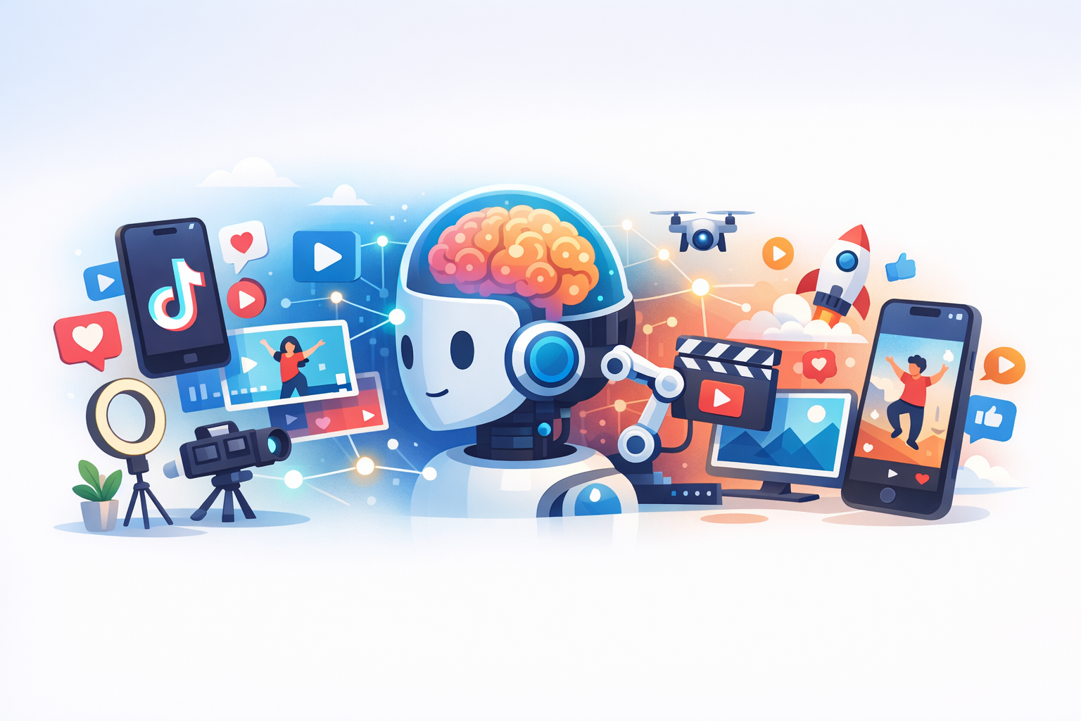 Illustration of AI impact on video platforms like TikTok and YouTube Shorts.