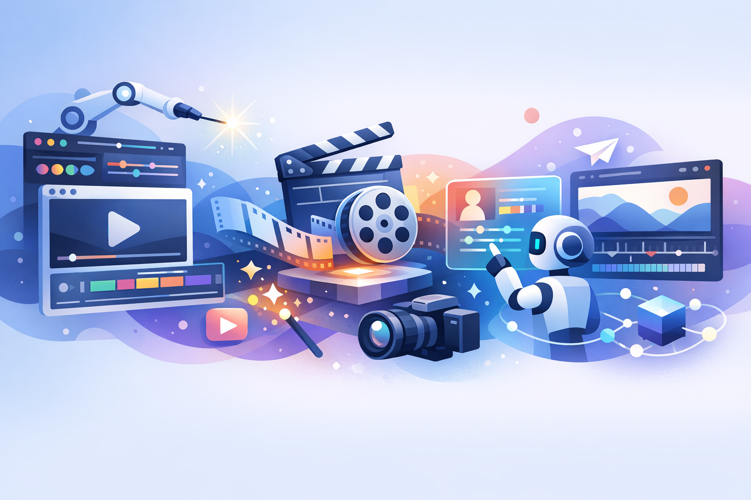 Abstract representation of AI tools in video production.