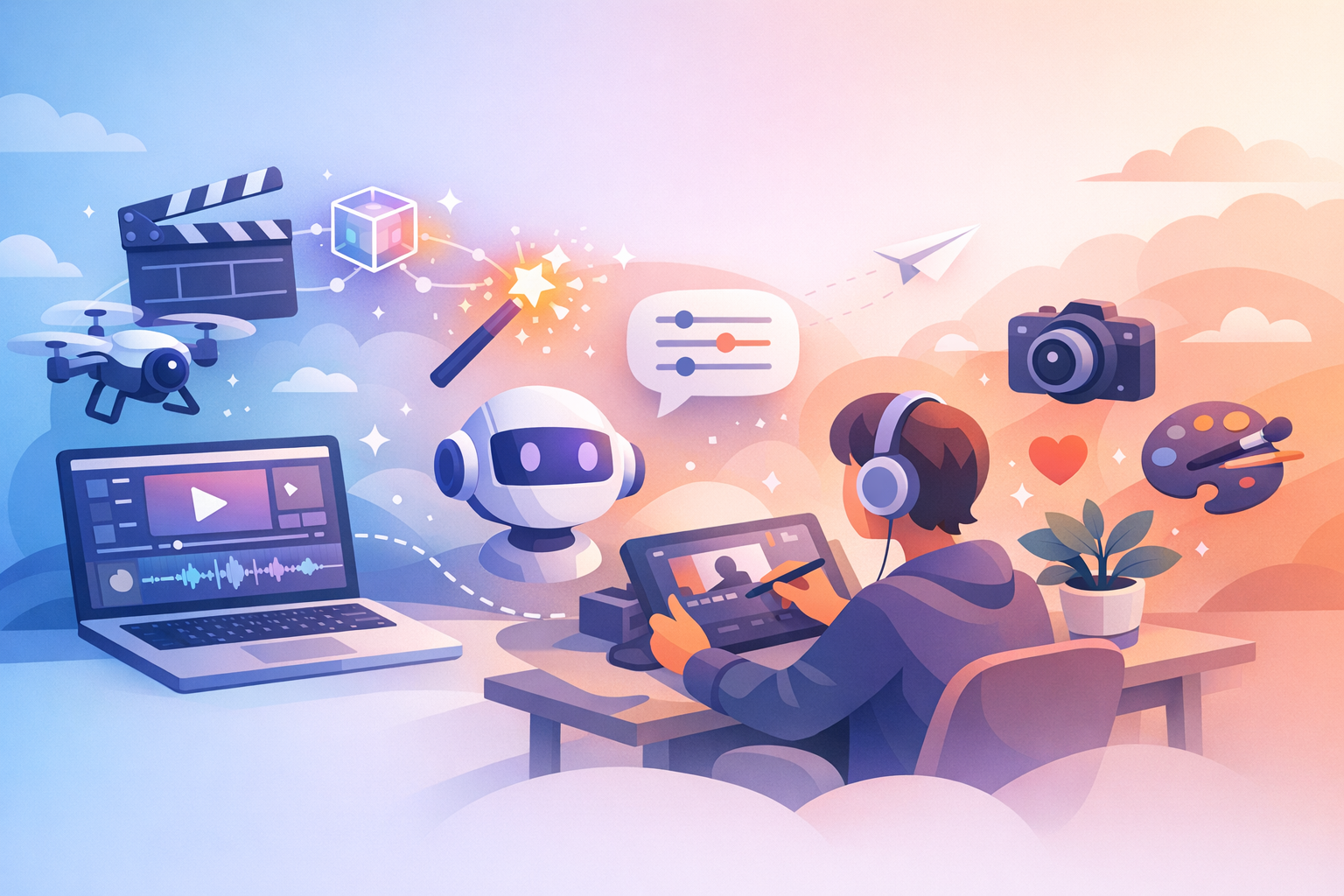 Creatore che utilizza AI e tocchi personali in un video