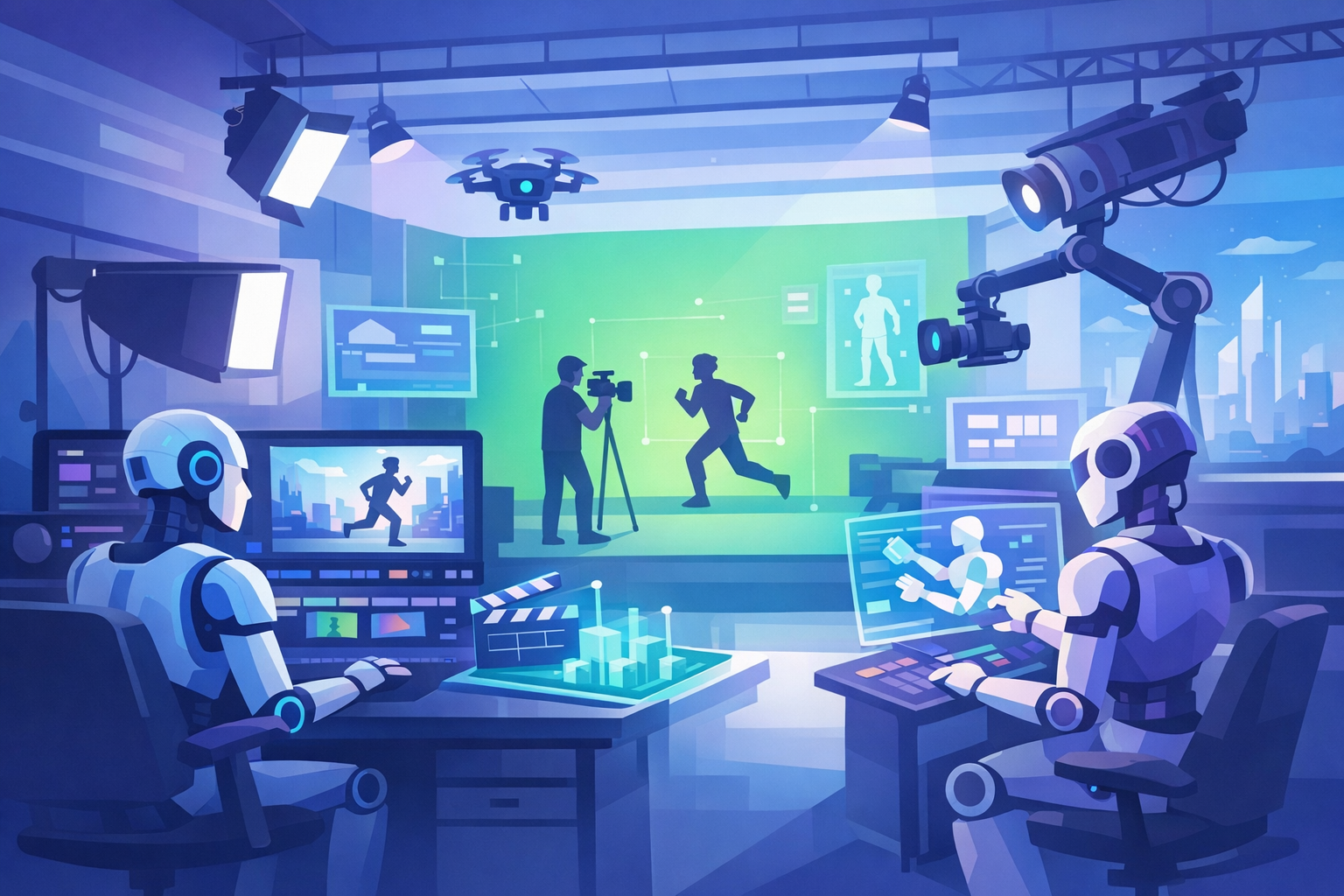 Futuristic film studio with AI elements