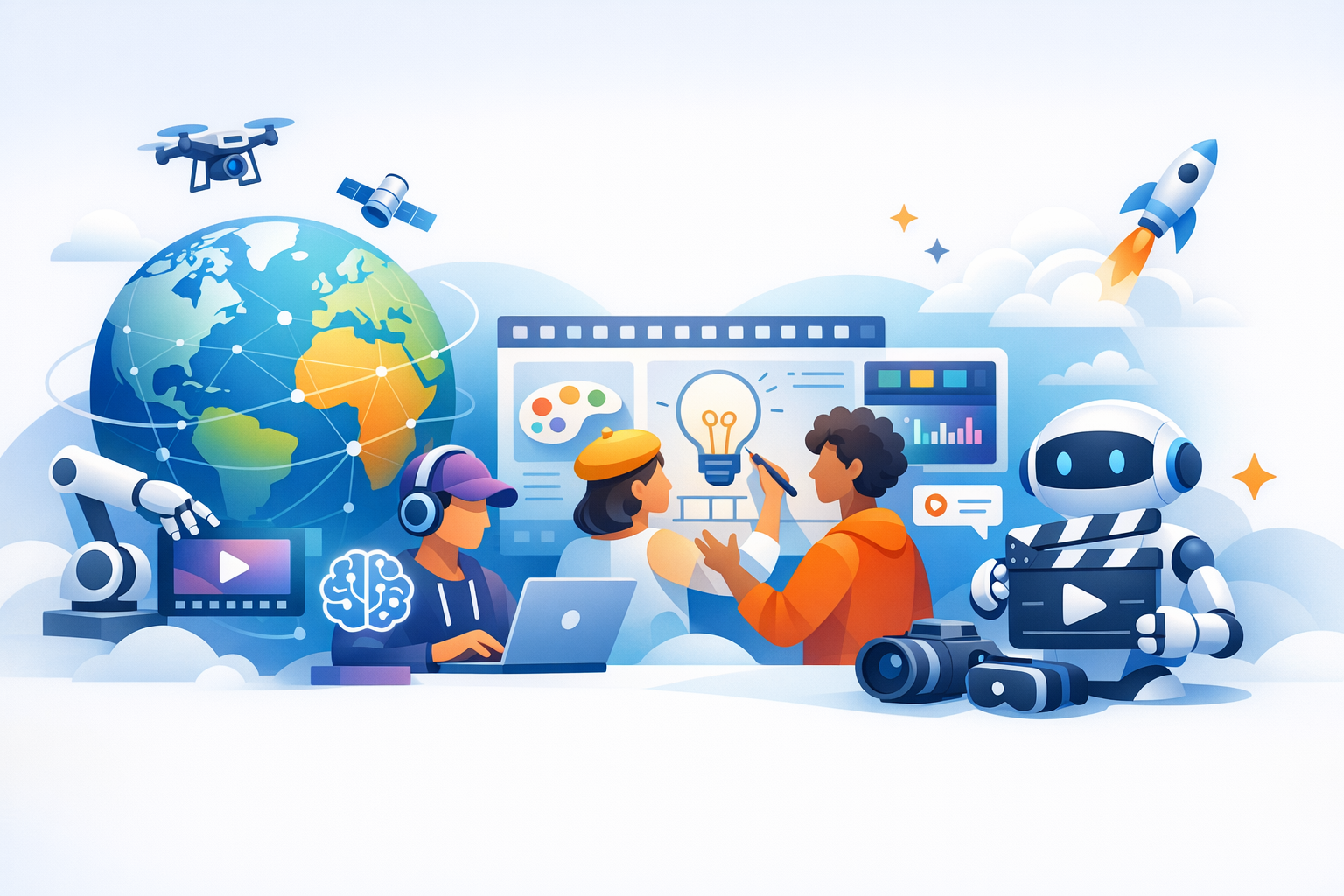 Globální spolupráce při vytváření video obsahu s AI