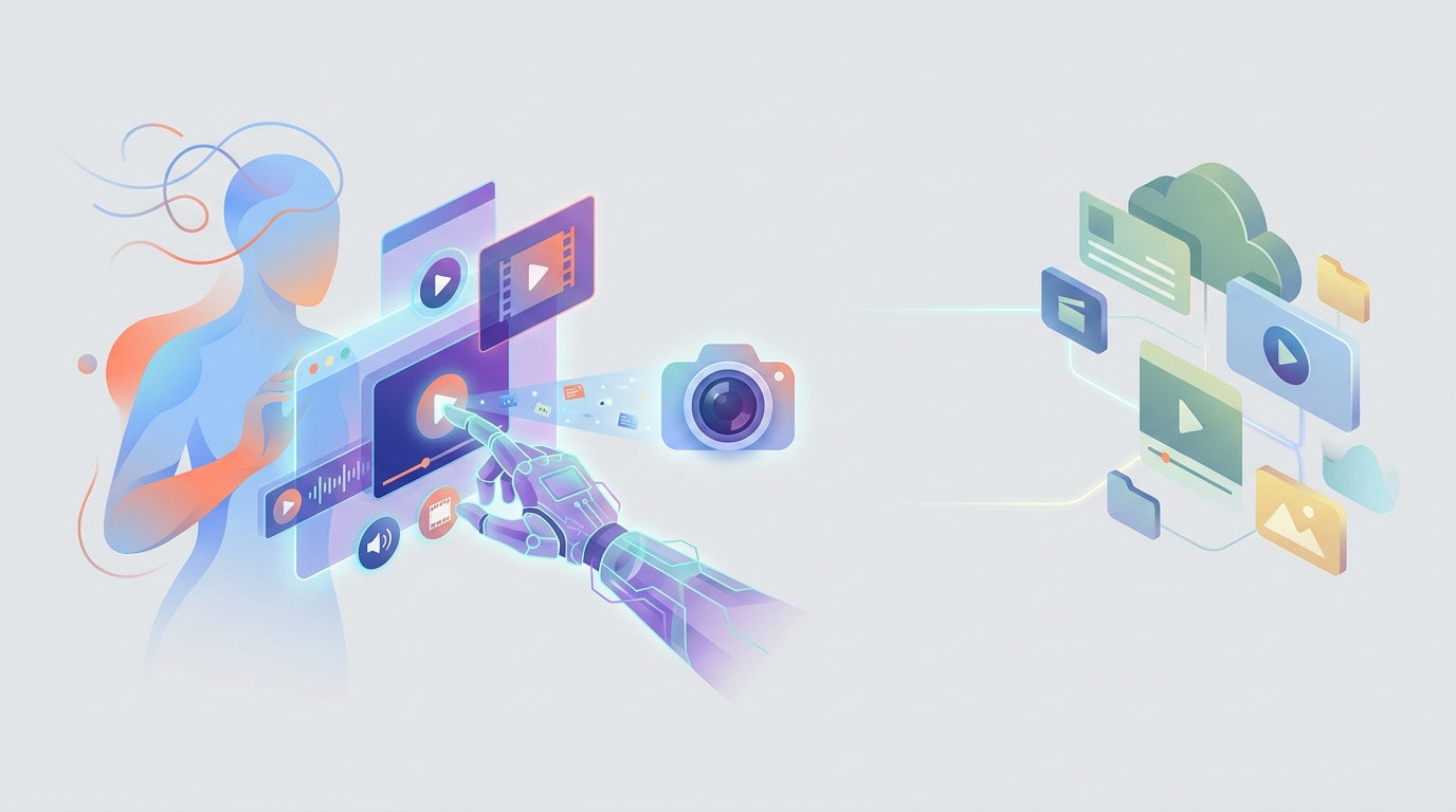 Abstract concept of AI and human fusion in video creation