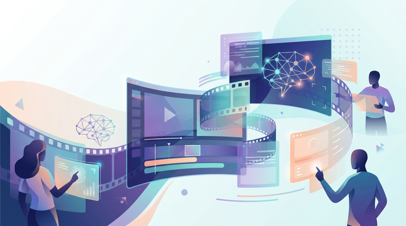 Futuristic illustration of AI-supported video tools.