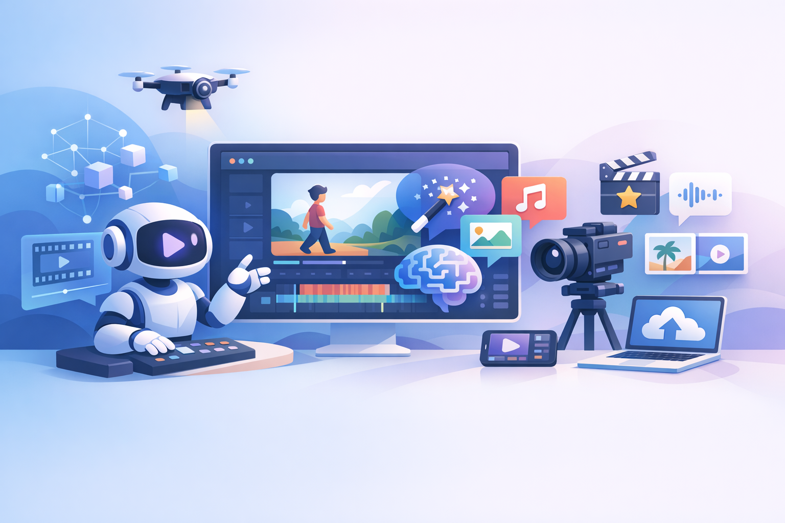 AI video content creation with overlay label illustration