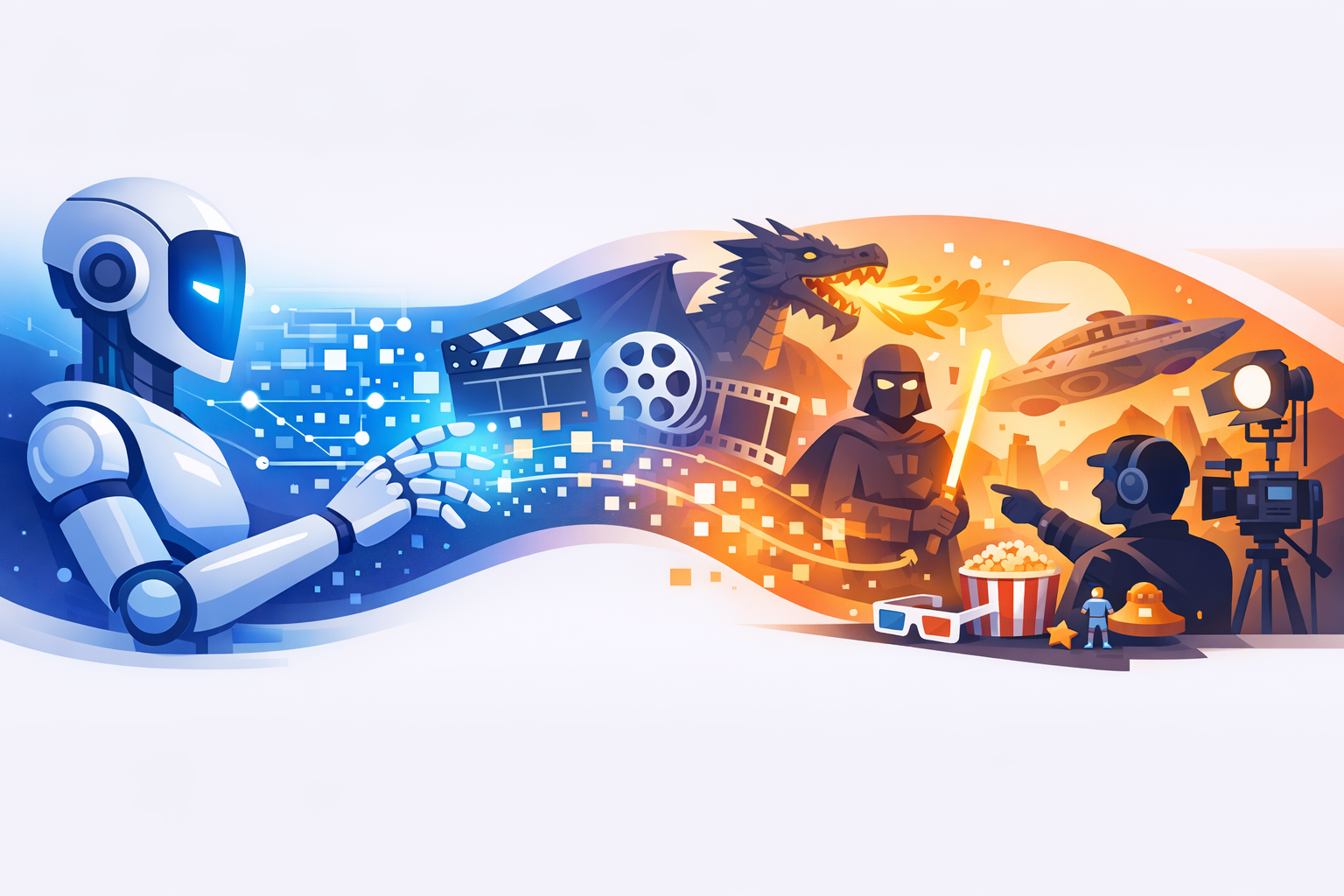 AI transforming movie franchise illustration