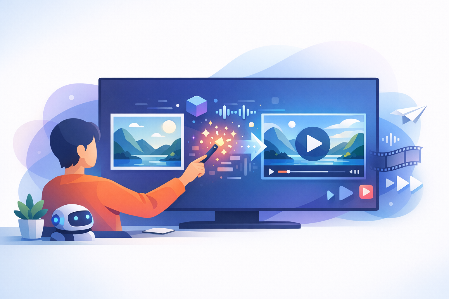 AI transforming photo into video on screen.