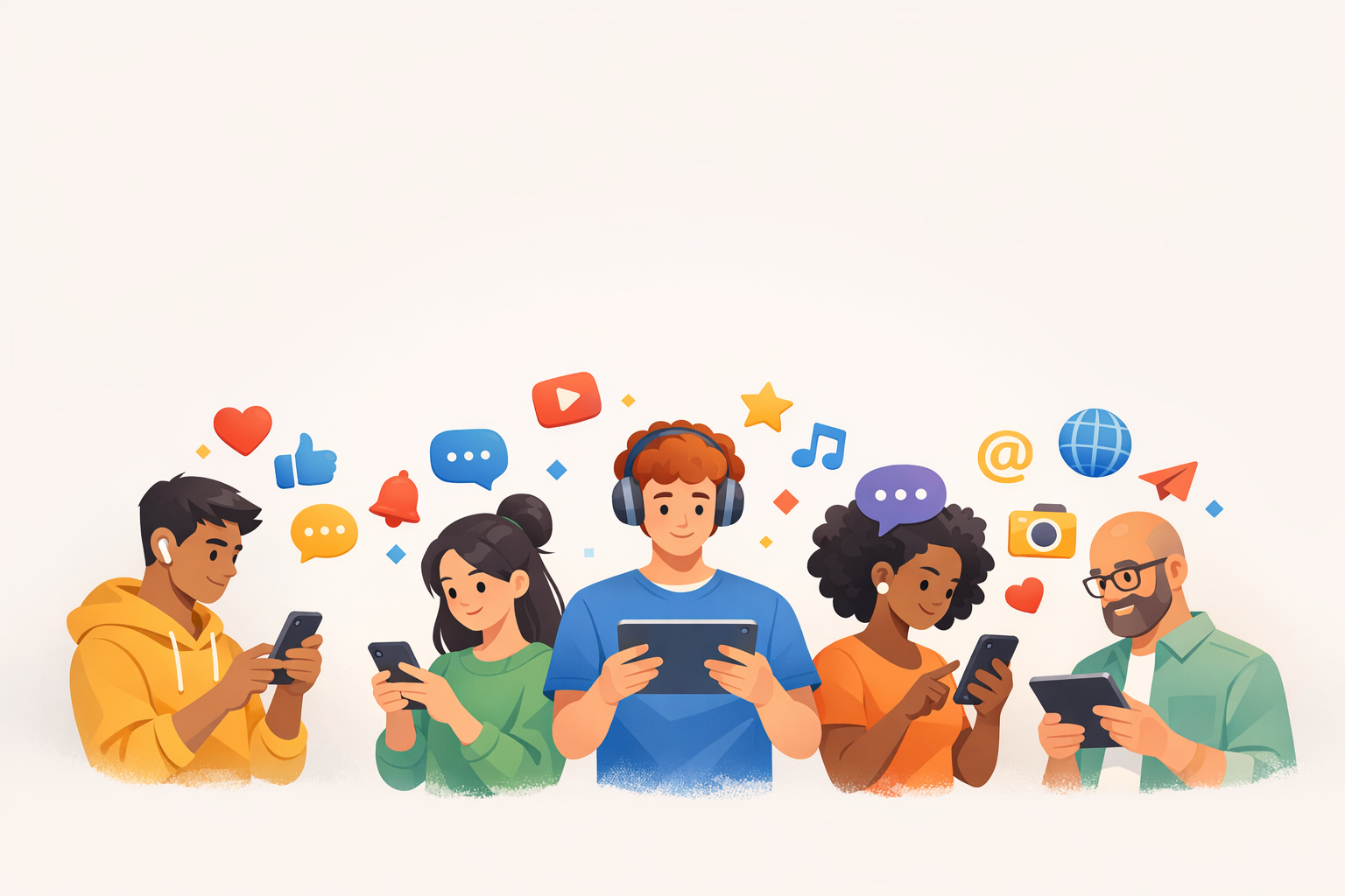 Users engaging with social media on mobile devices