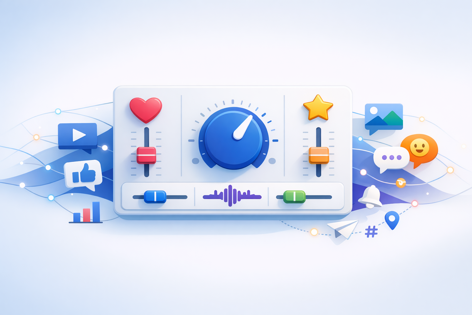 Illustration of social media algorithm controls with digital connectivity
