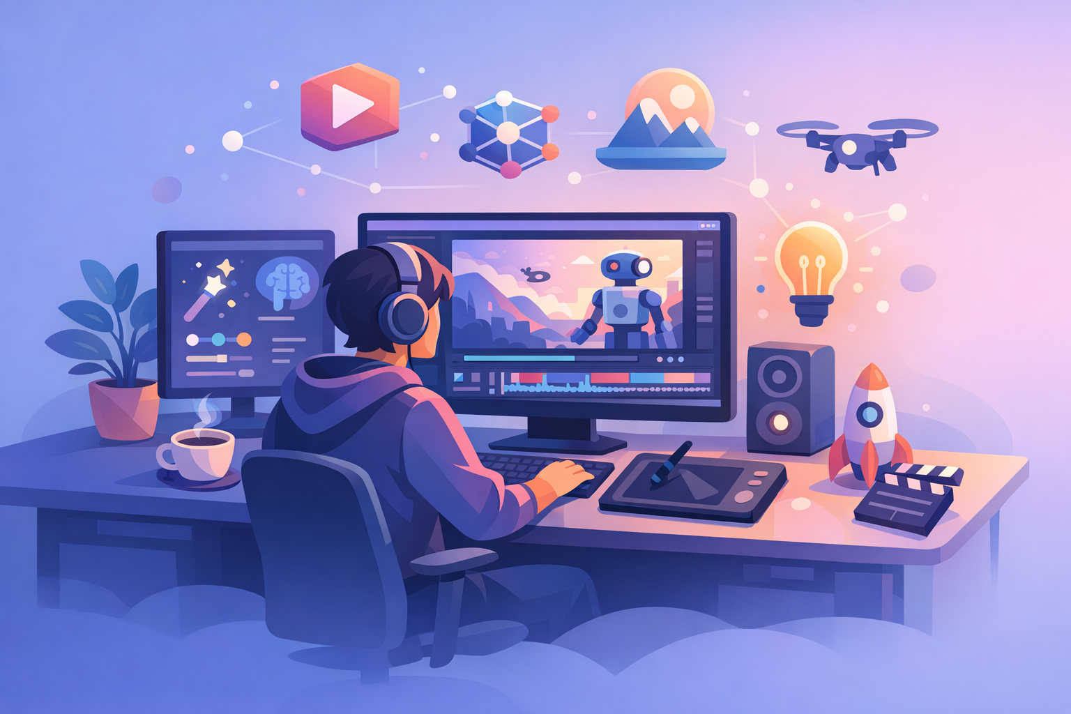 Digital artist creating video content with AI tools