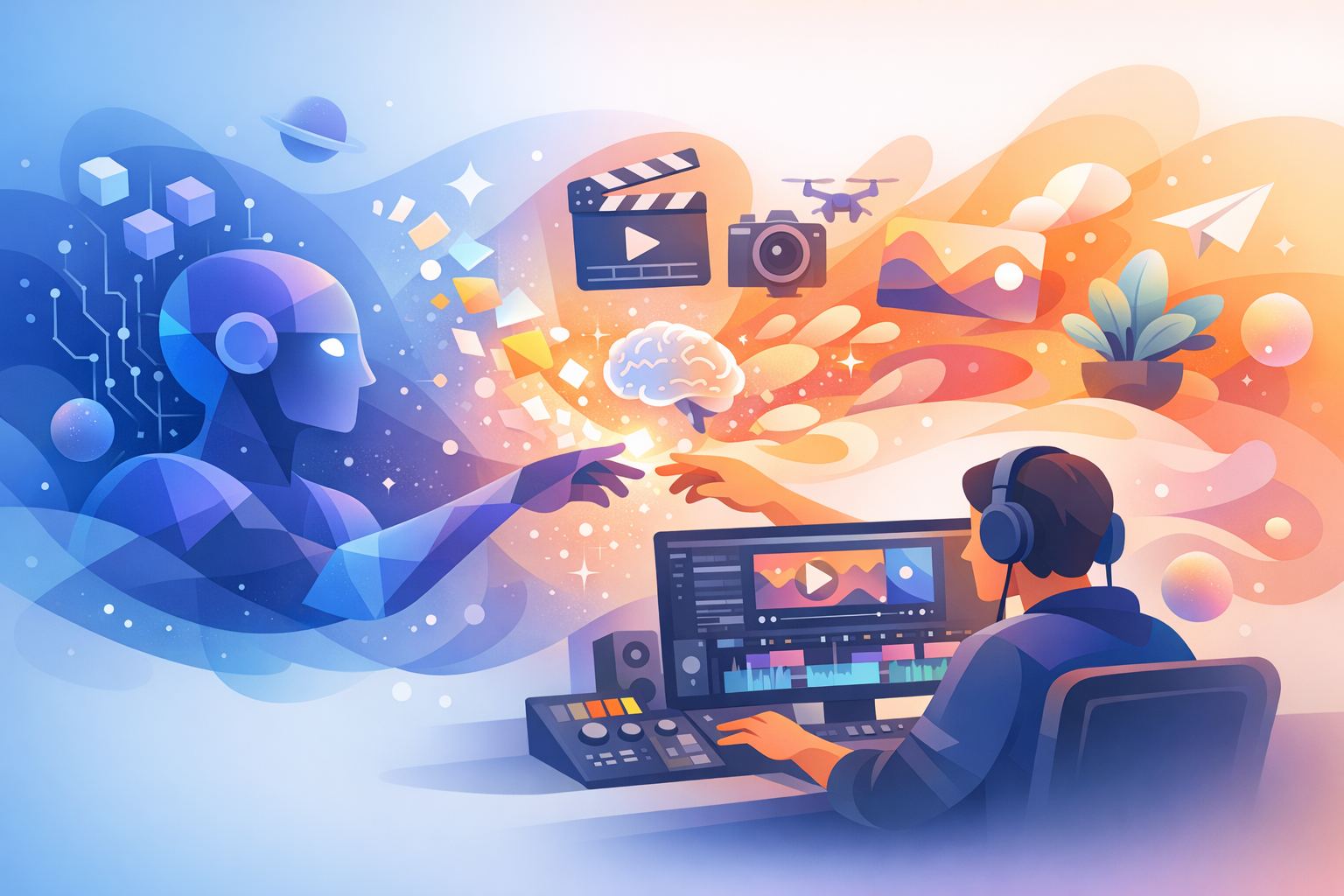 Video producer using AI technology alongside human creativity.