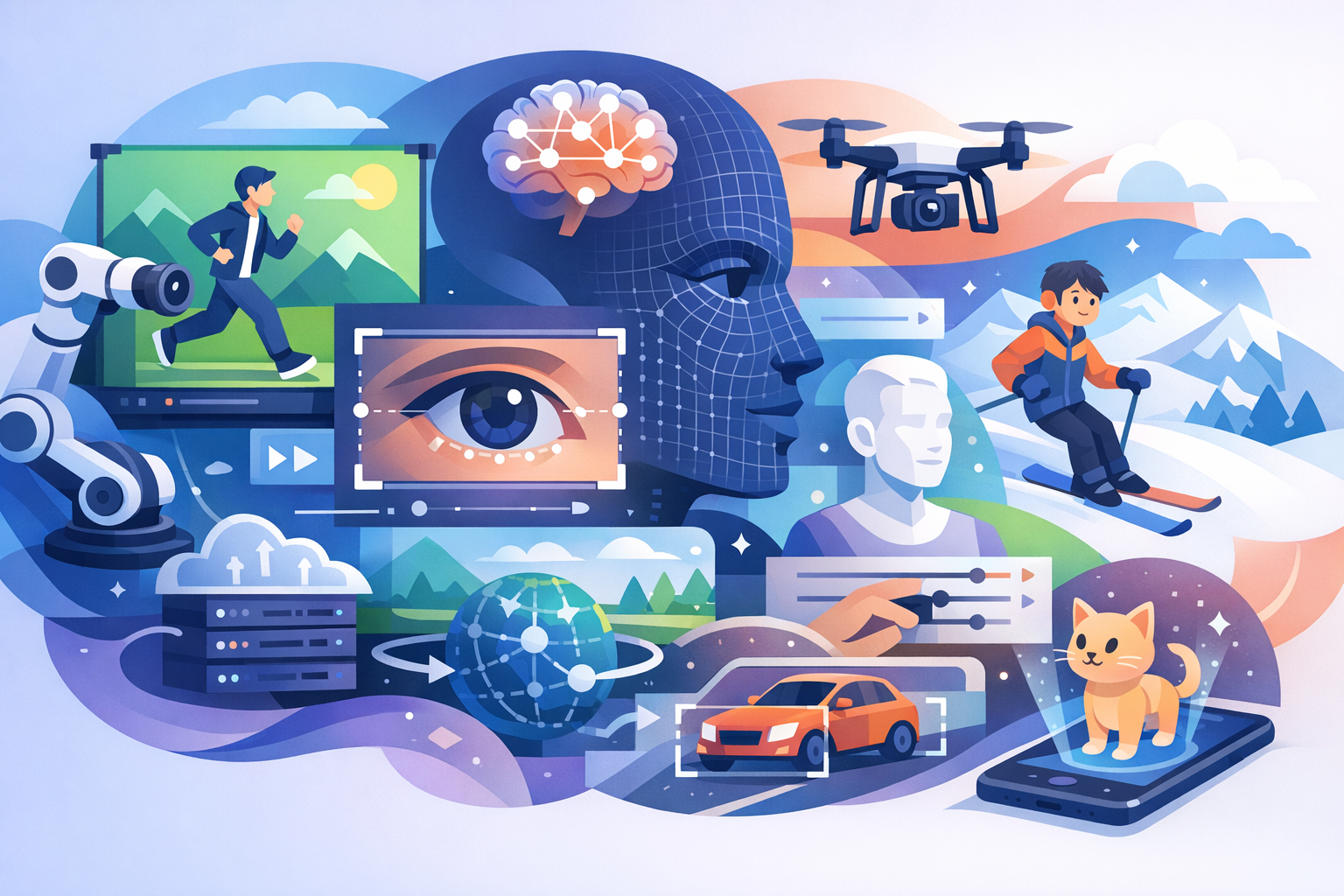 Collage of AI video technology advancements.