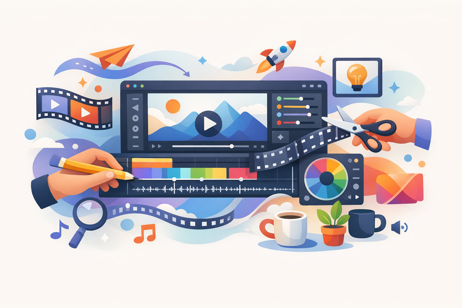 Creative video editing process illustration
