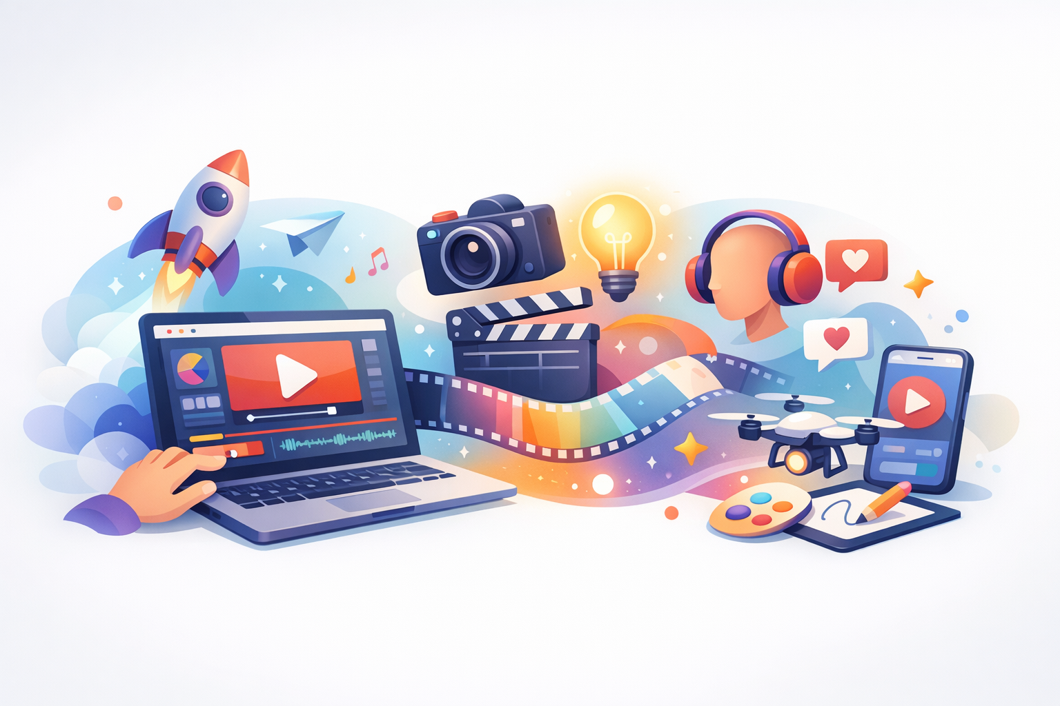 Digital creativity and innovation illustration in video content