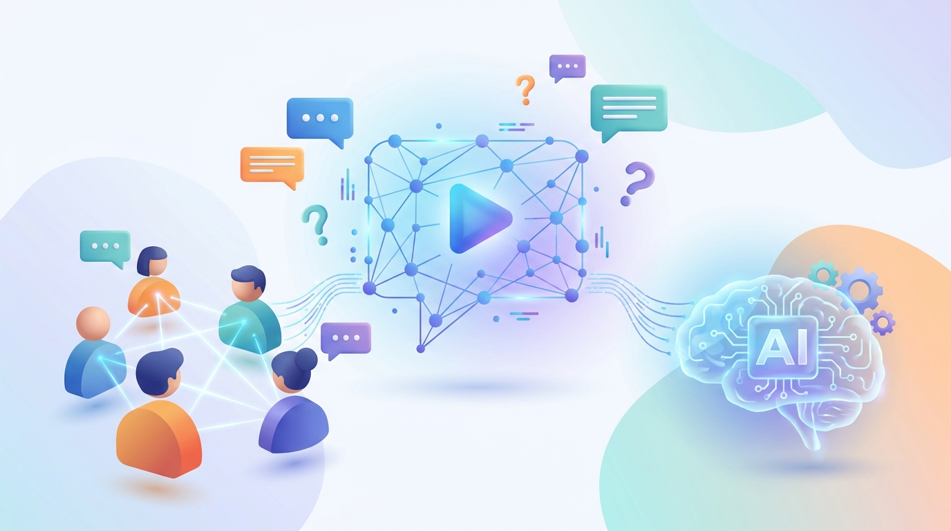 Illustration of YouTube's 'Ask YouTube' feature with AI elements