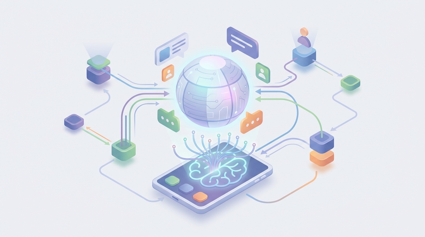 Futuristic AI-driven social media algorithm interface