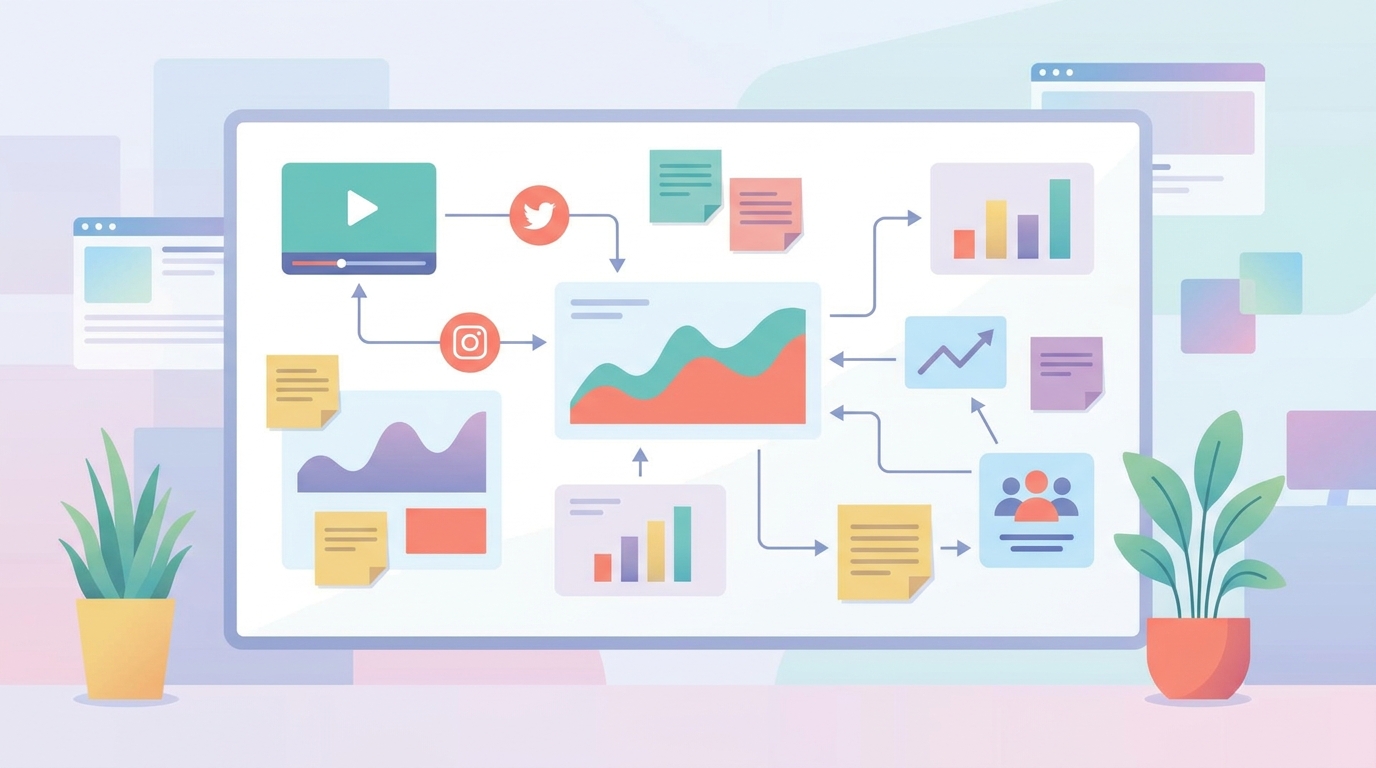 Video content strategy board with graphs and notes