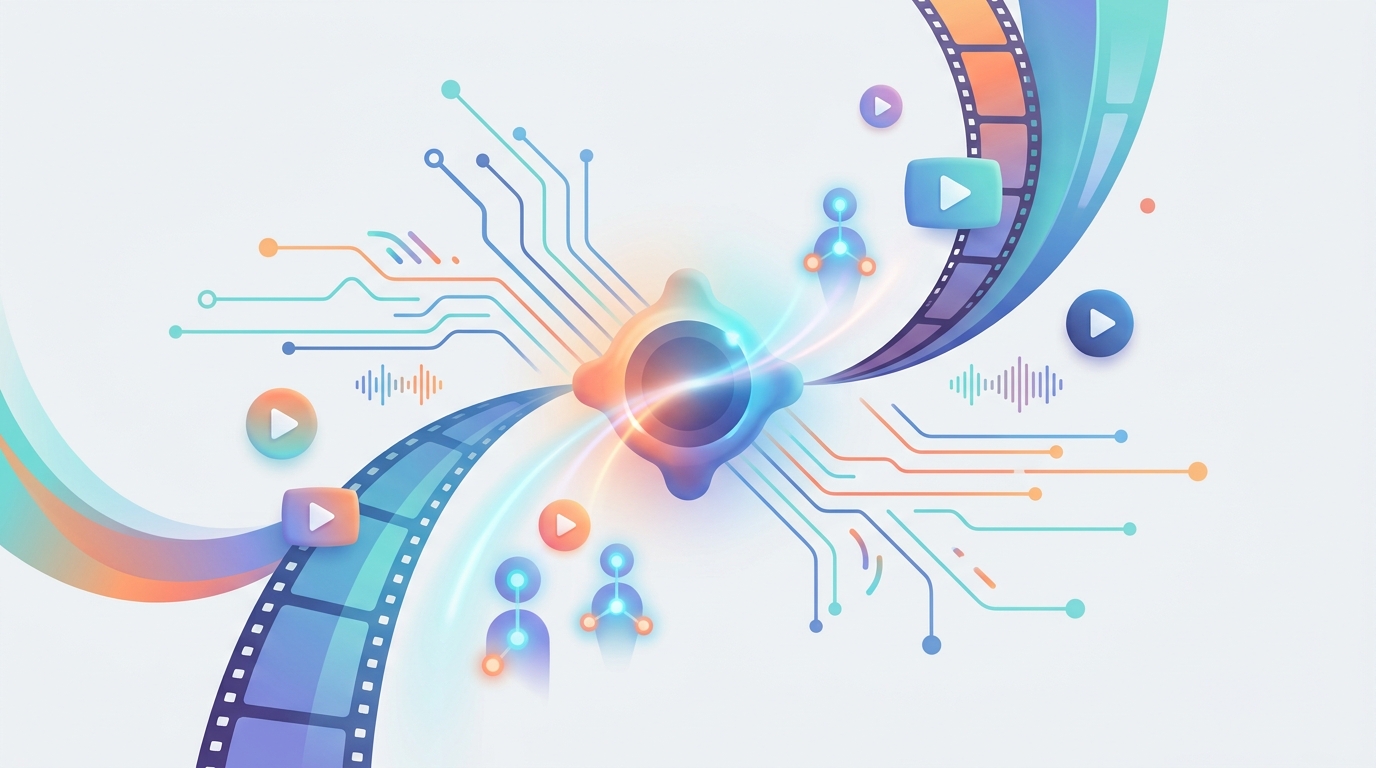 Illustration of technology and storytelling convergence in AI video creation.