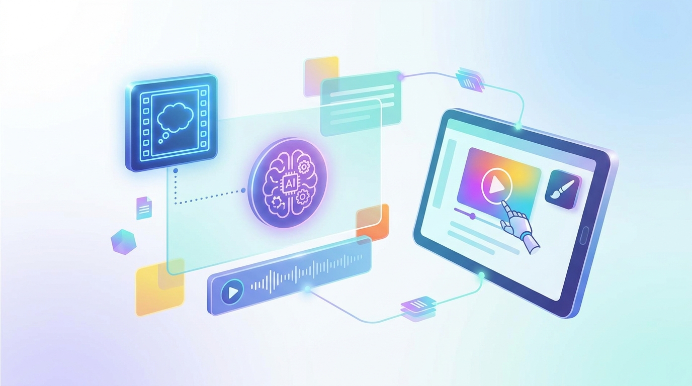 AI-enhanced video creation process with connected scenes.