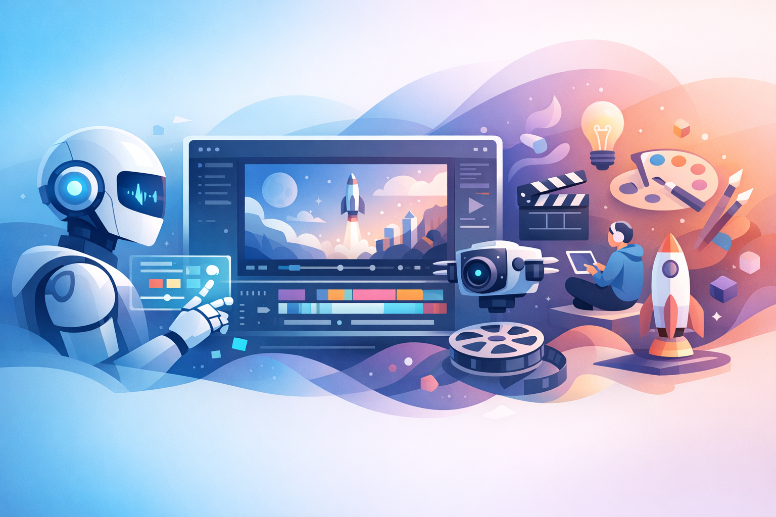 Ilustrace futuristické produkce videa pomocí AI