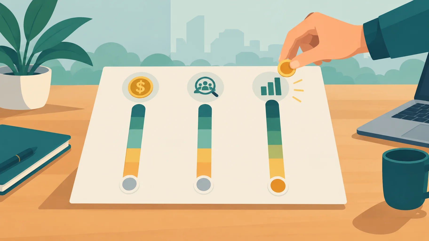 Illustration of a three-factor decision matrix for scoring potential YouTube niches