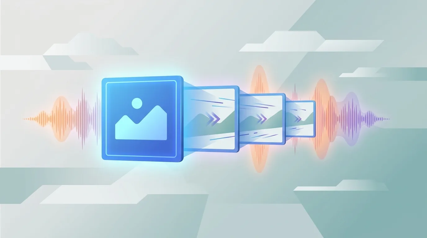 Image transforming into a multi-shot video with motion and sound waves.
