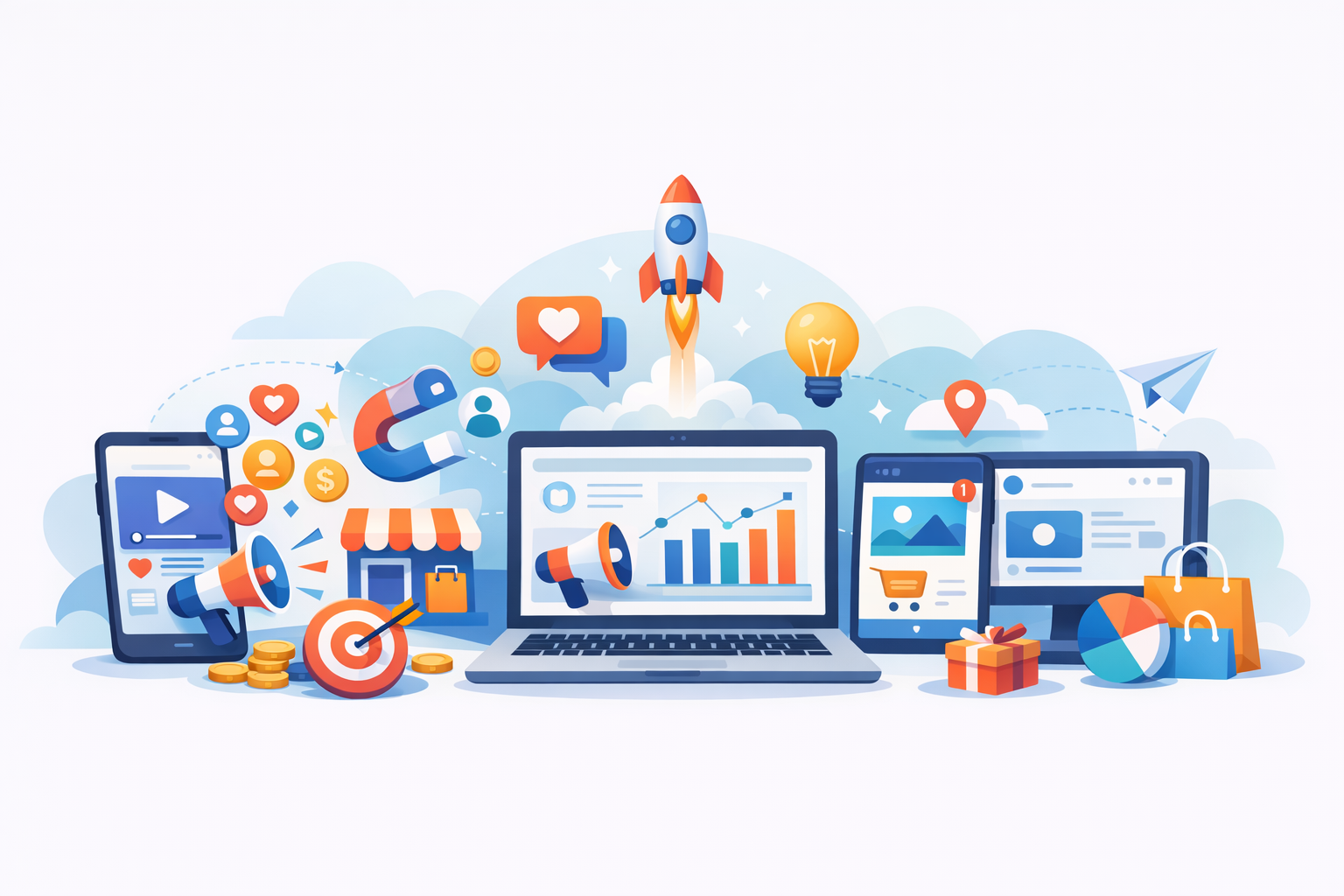 Digital marketing campaign integration illustration.