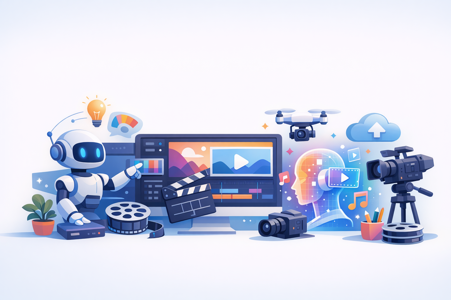 Illustration of AI technology enhancing video production.