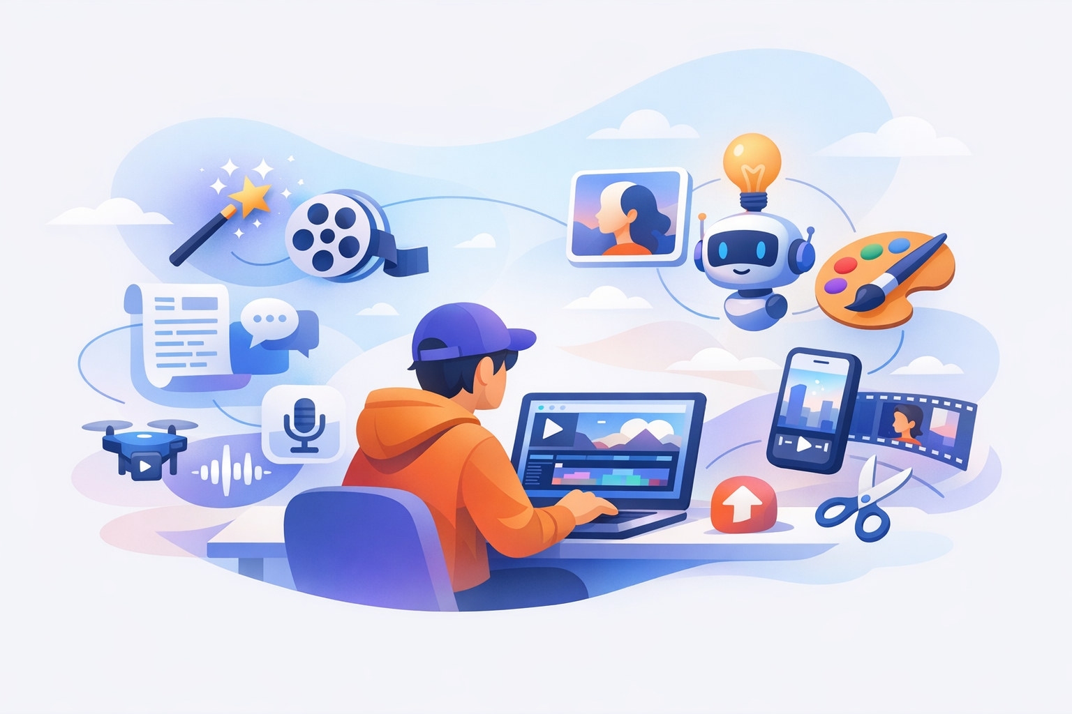 AI tools enhancing video creator's digital workflow.