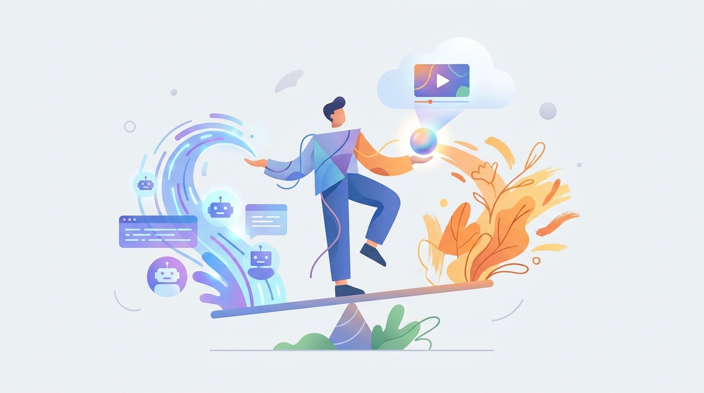 Creator balancing AI and authenticity in video production.