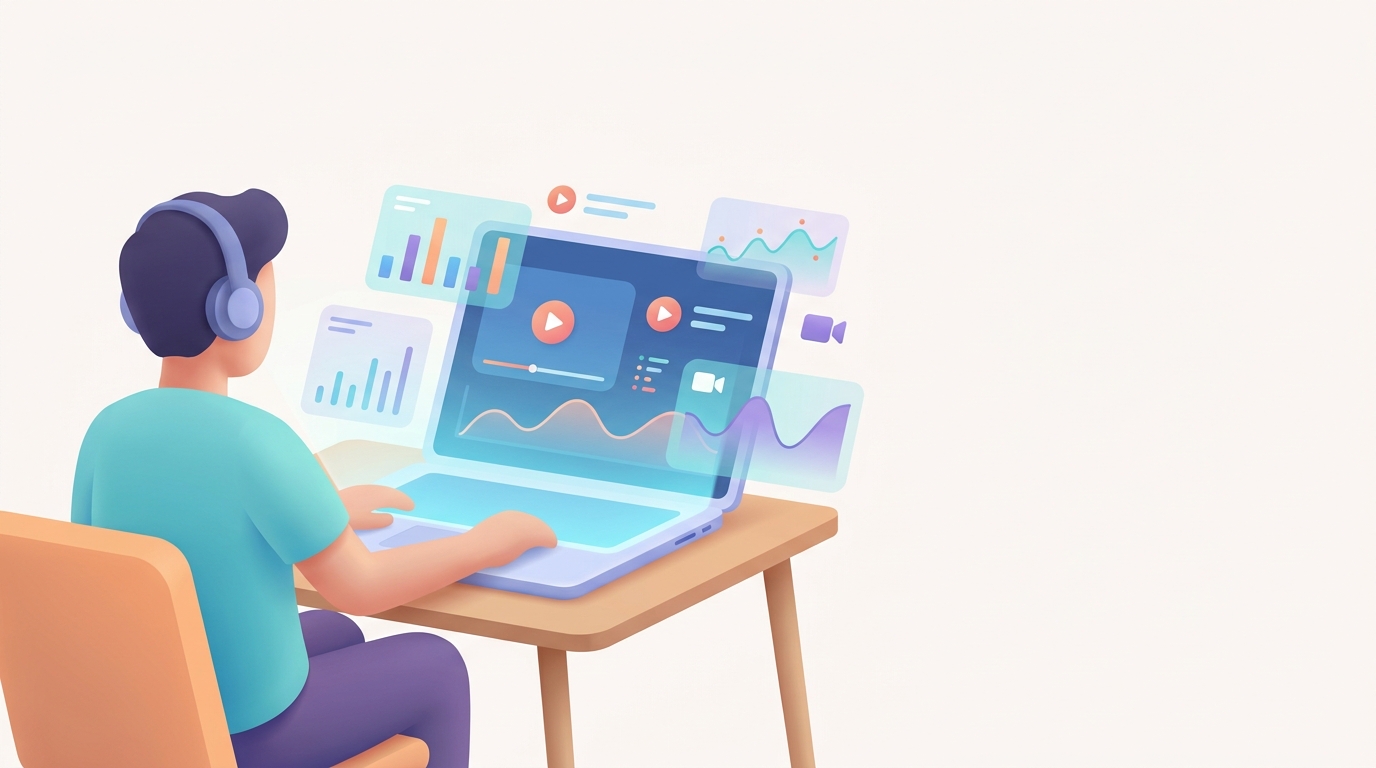 Person reviewing video analytics on laptop