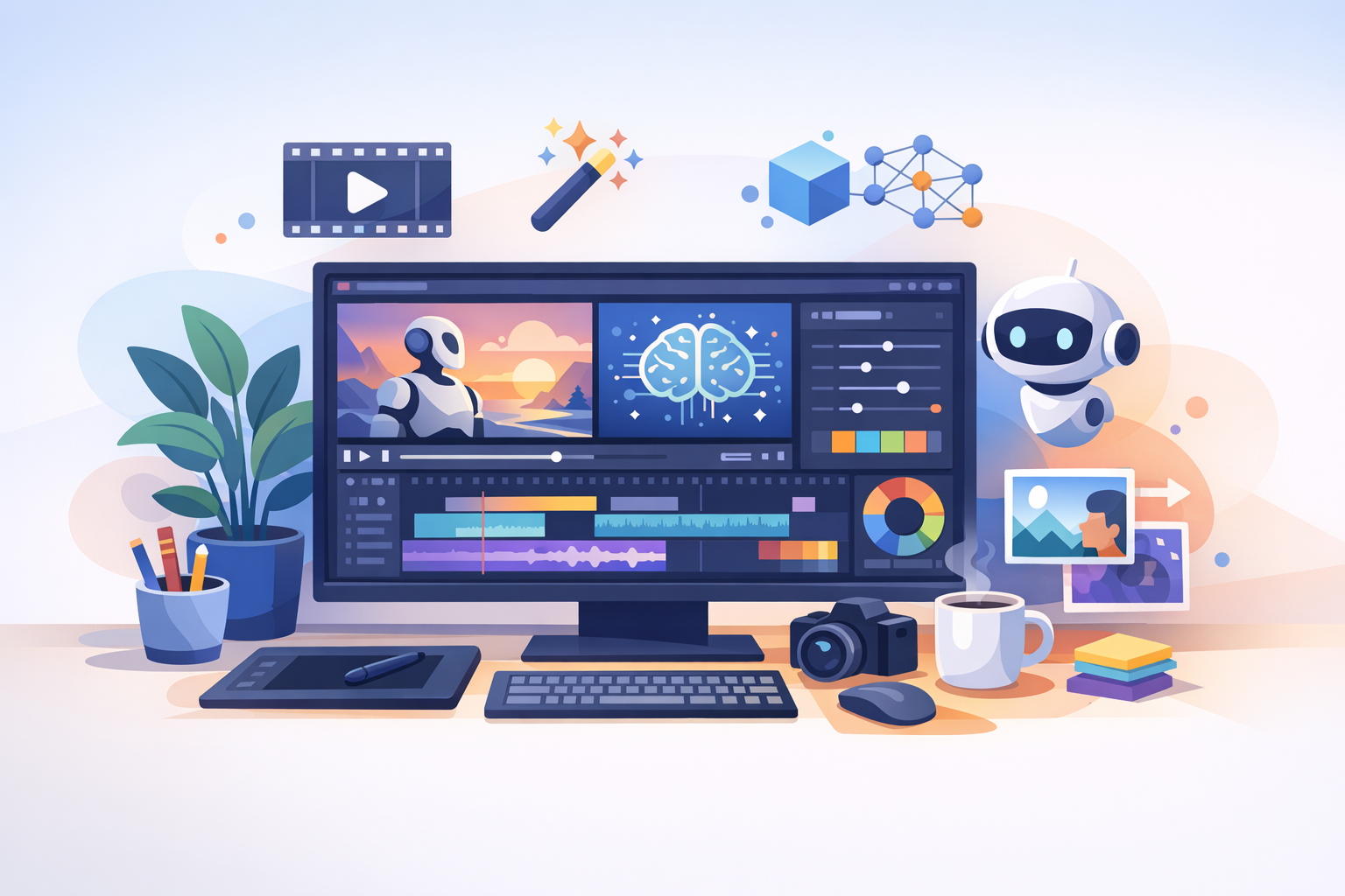 AI-enhanced video editing workstation