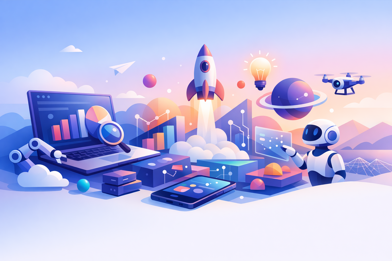 Modern digital illustration of AI-driven creative design evolution with vivid colors.
