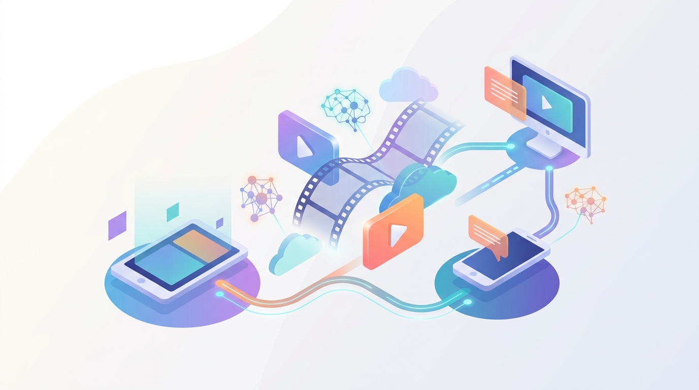 Abstract concept of AI-driven cross-platform video creation.
