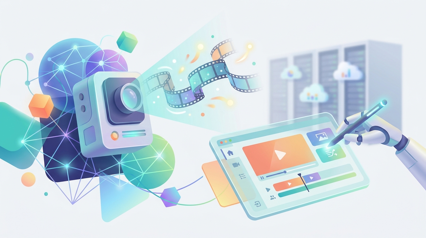 Futuristic AI and video production illustration