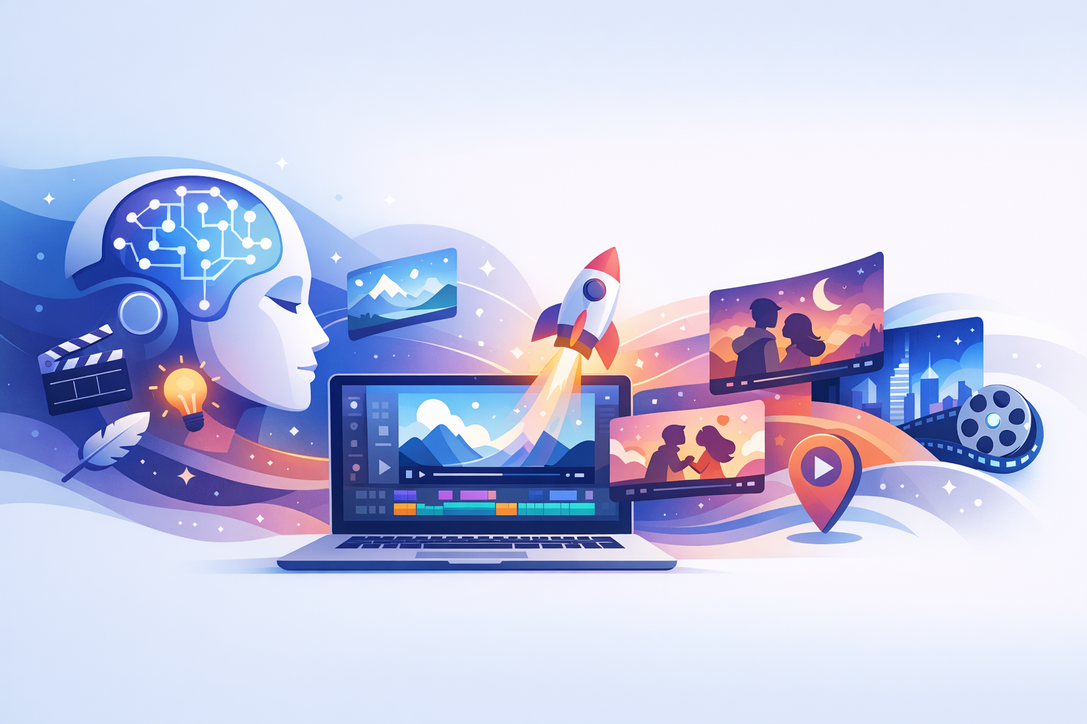 Conceptual illustration of AI-driven video storytelling.