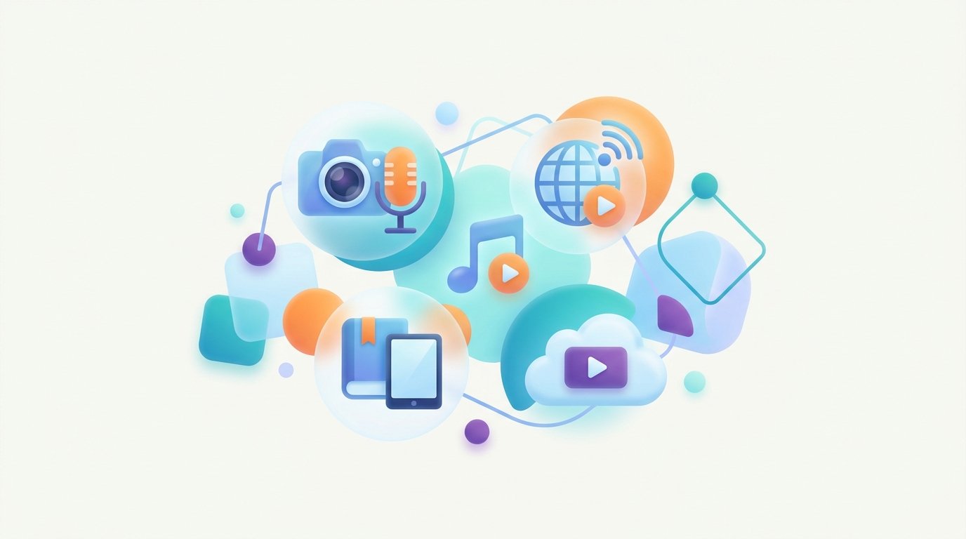 A concept illustration of media fusion and content creation.