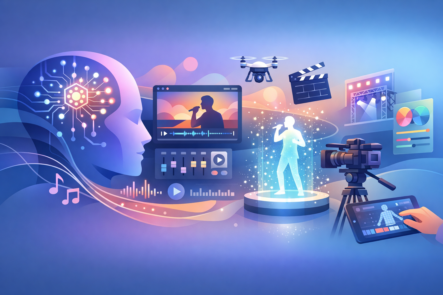 Abstract AI integration in music video production technology