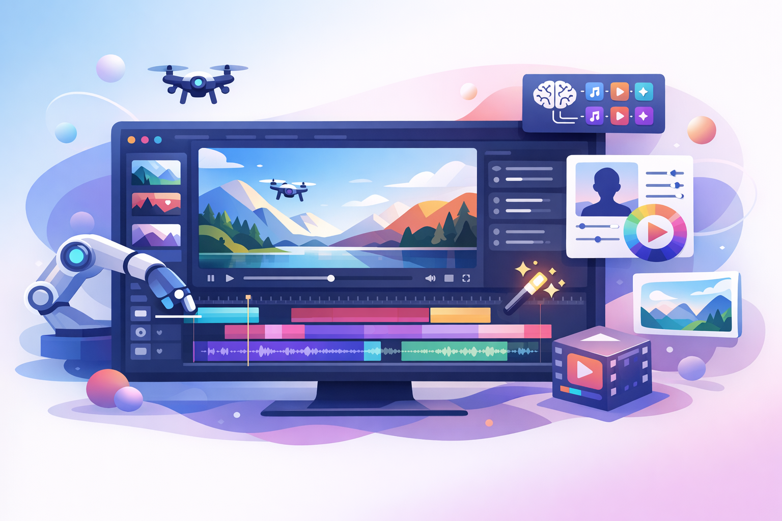 AI video editing software interface showing integration.