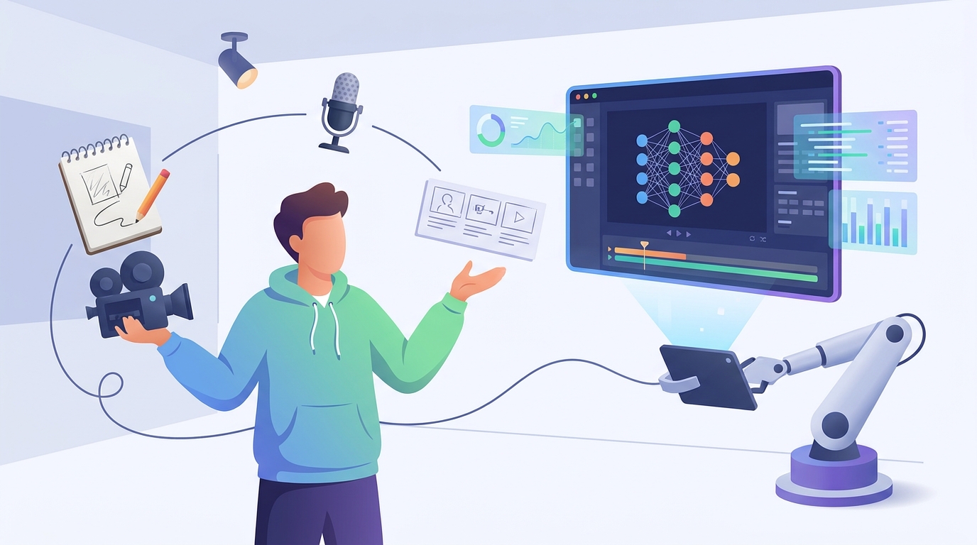 Video creator balancing traditional and AI tools