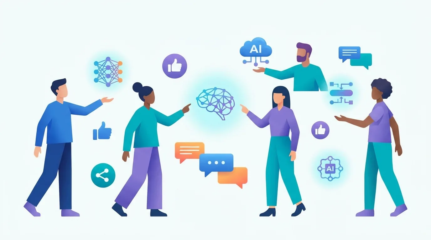 Influencers collaborating with AI for social media ads.