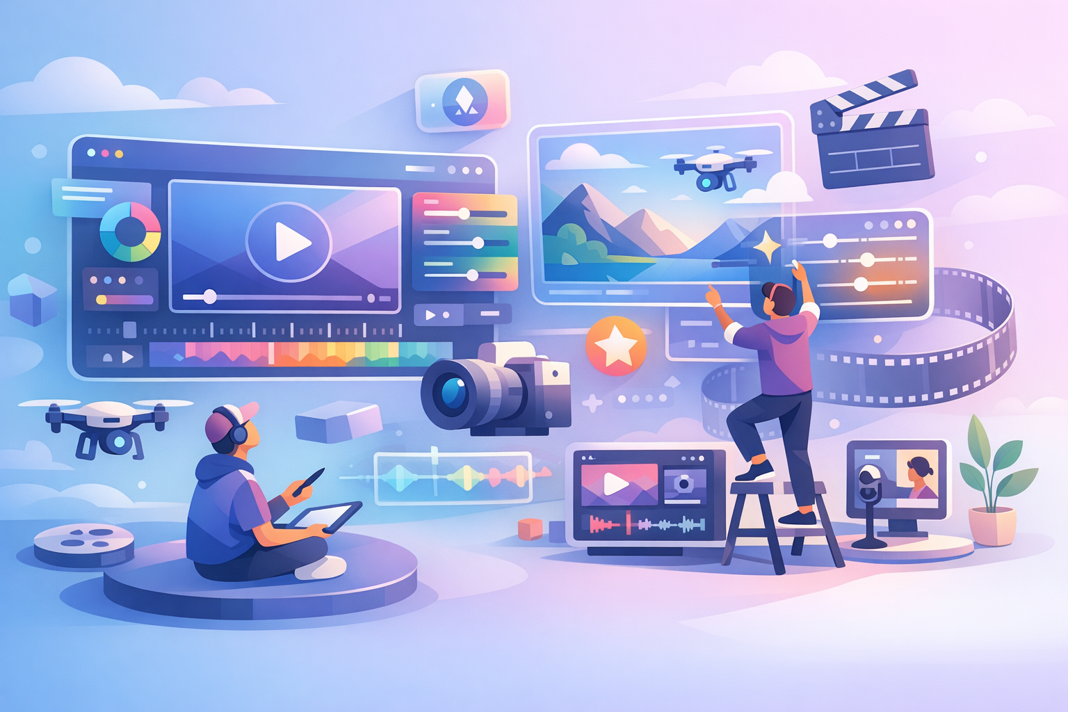 Creators using advanced video tools illustration