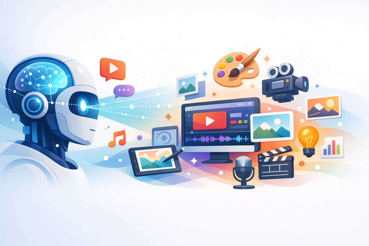 AI detecting digital content creation with diverse media elements.
