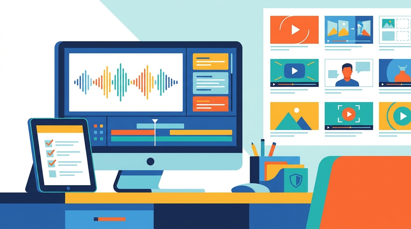 Illustration of an editorial review workflow for compliant AI-assisted video production.