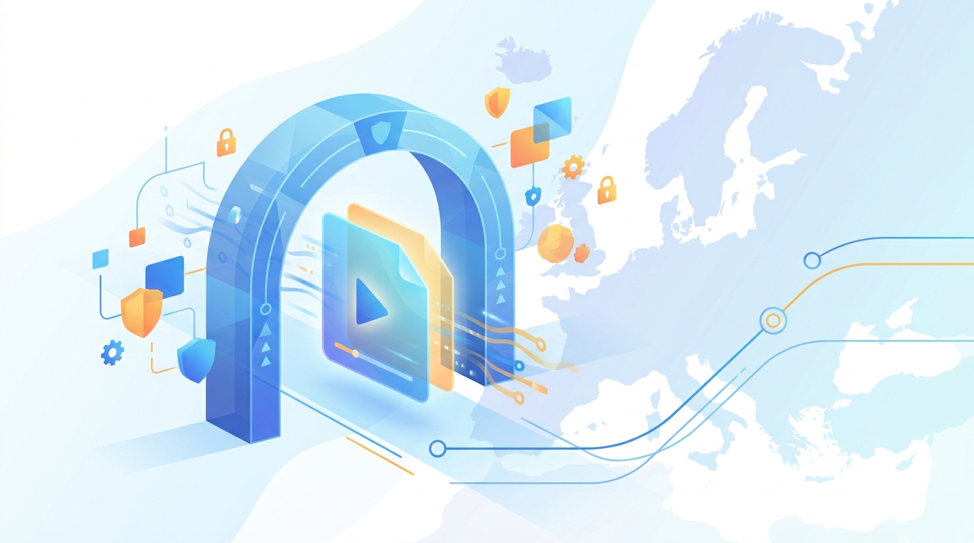 Illustration of machine-readable AI video disclosure and EU compliance workflow.