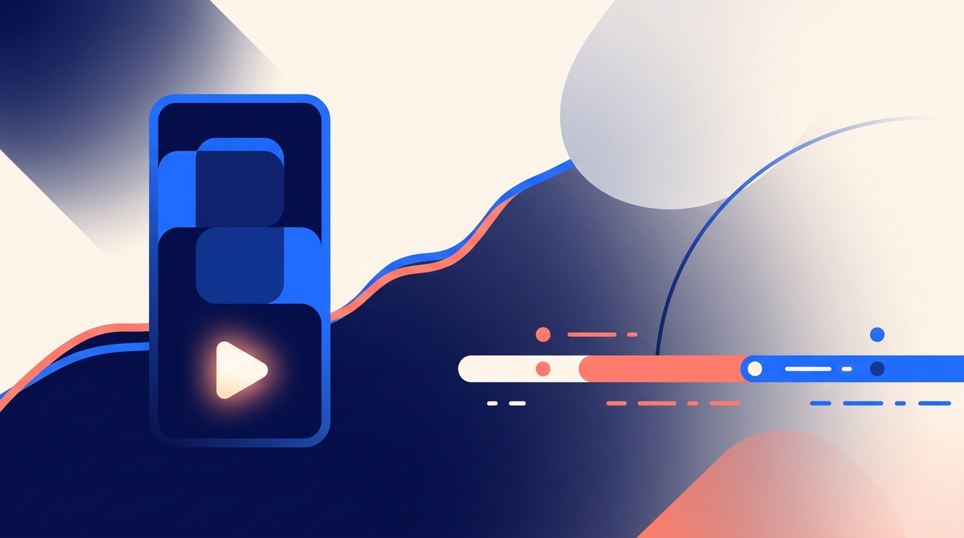 Editorial illustration of YouTube Shorts audience retention analytics and viewer engagement.