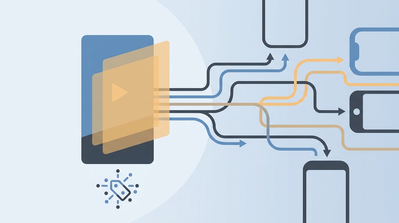 AI video disclosure illustration showing platform labels and machine-readable content marks.