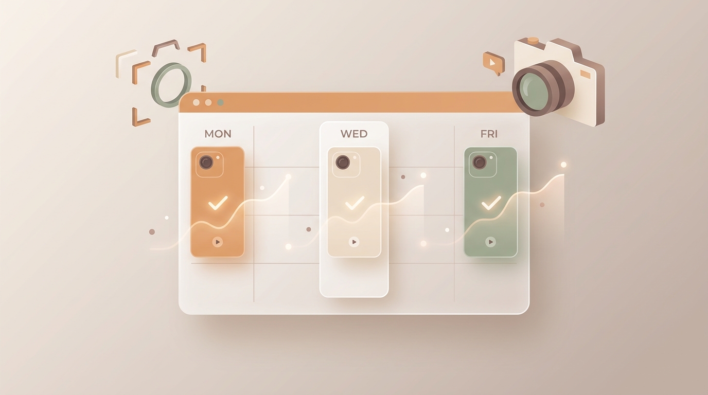 Editorial illustration of a three-post weekly short-form video schedule.