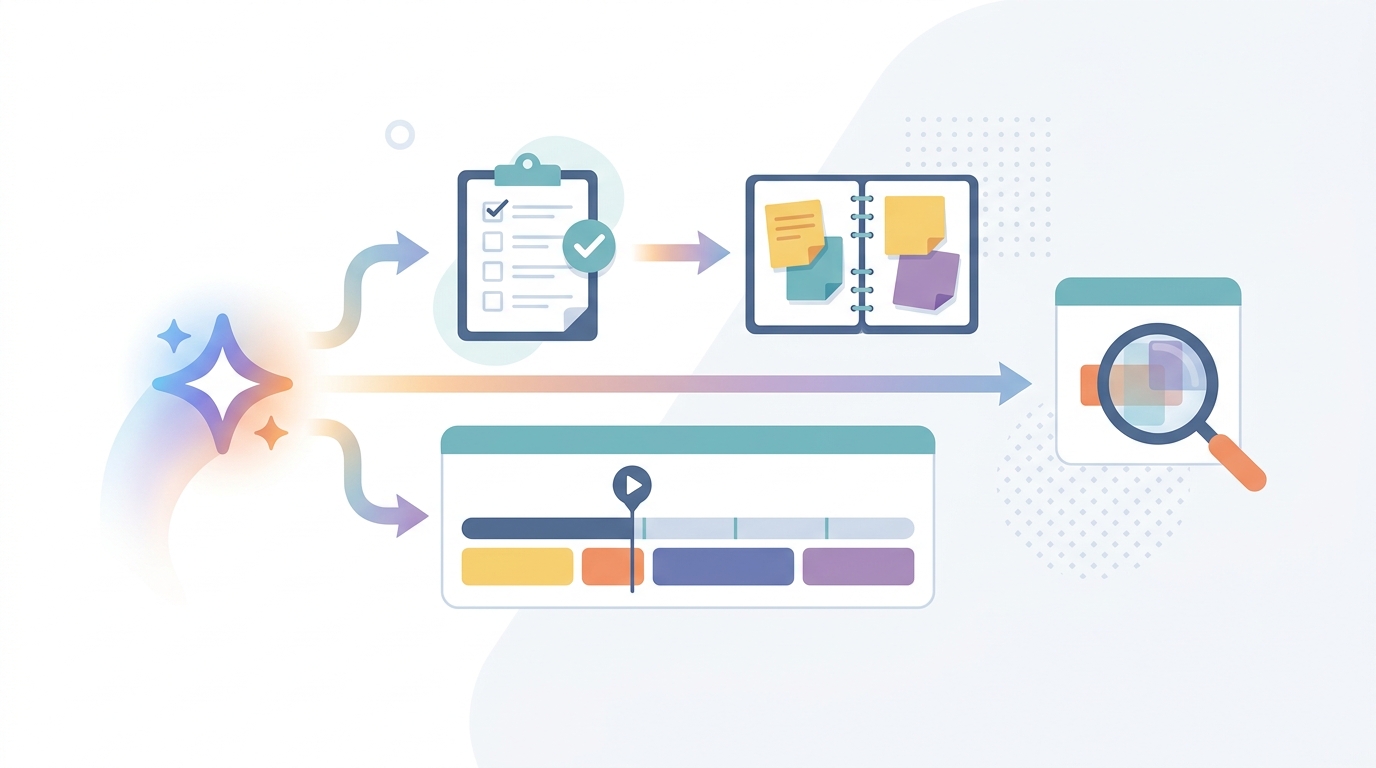 Editorial illustration of AI-assisted video production with human review and transparency checks.