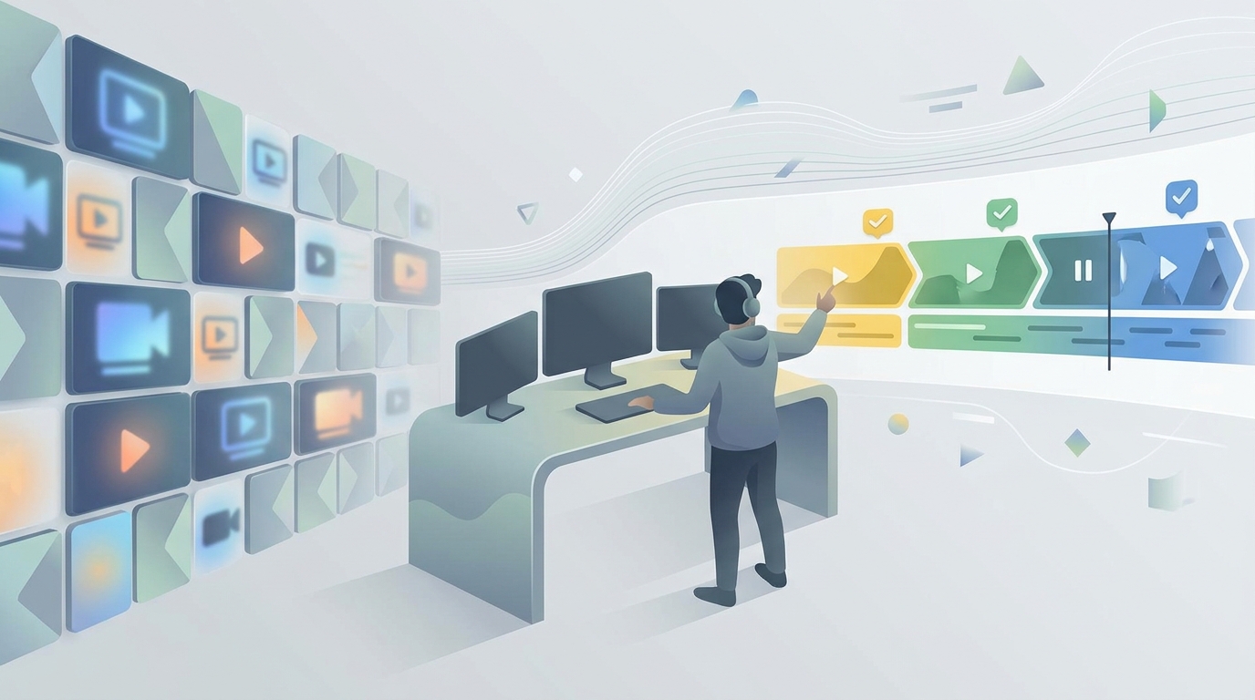Editorial illustration contrasting repetitive automated videos with a carefully reviewed original video.
